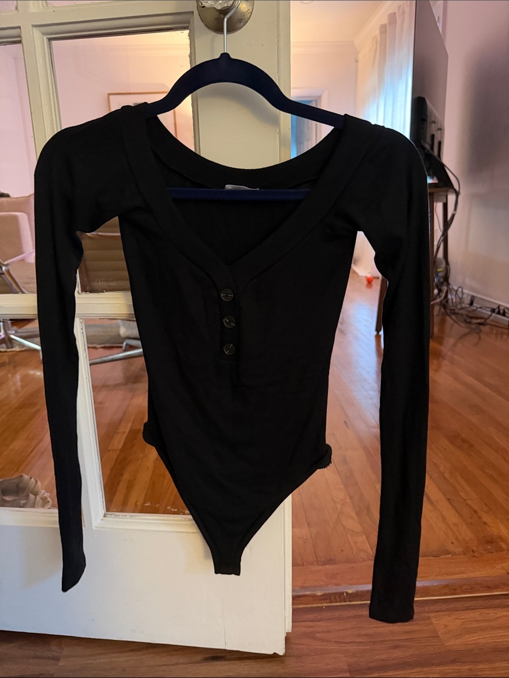 ALIX NYC Black Long-Sleeve Henley Bodysuit